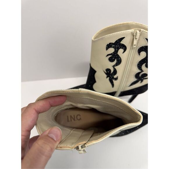INC Cowboy‎ Boots Size 9.5 Black Cream Embellished Western High Heel Booties - Picture 8 of 11
